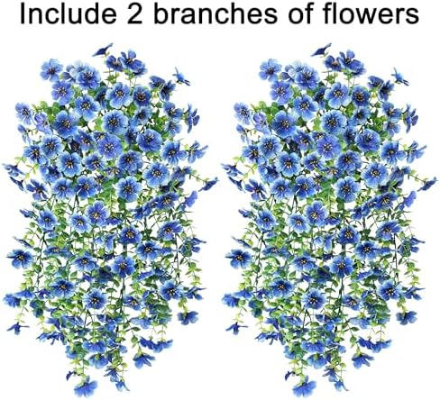 HyeFlora Artificial Flowers for Outdoors Decoration, 2Pcs Blue Fake Hanging Spring Summer Decor, Lifelike Plants, UV & Fading Resistant Flower for Porch Patio Balcony Planter Yard Home Garland - Image 2