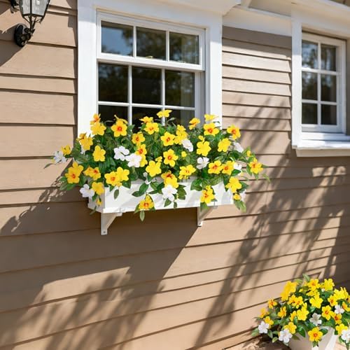 INXUGAO Artificial Hanging Faux Flowers for Outdoors Planters 2PCS Fake Flowers Silk Hibiscus Flowers for Outside Outdoor Faux Hanging Plants UV Resistant Spring Home Front Porch Decoration - Image 4