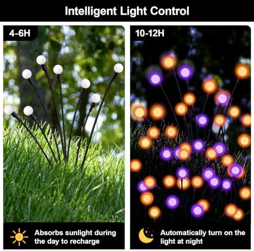 Solar Firefly Lights Outdoor, 4 Pack Orange Purple Halloween - Image 5