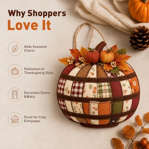 Autumn Retro Patchwork Pumpkin Door Hanging with Lights, F - Image 4