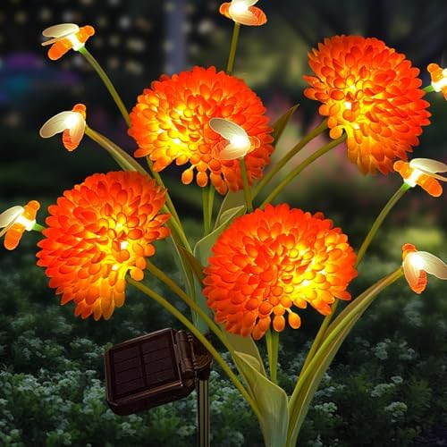 Solar Garden Lights, 2 Pack Solar Swaying Bee Lights with Flowers, Waterproof Firefly Light Outdoor for Garden Patio Yard Pathway Fall Decoration, Gifts for Women Mother's Day by MRHEPHAESTUS