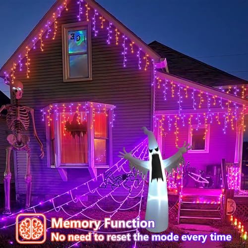 YEGUO 33ft 400 LED Orange and Purple Icicle Halloween Lights, 80 Drops Icicle Lights Connectable, 8 Modes Icicle Christmas Light with Memory Timer - Image 6