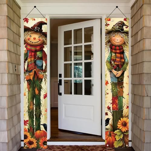 2PCS Fall Scarecrow Porch Banner Autumn Pumpkin Sunflower Hanging Banner Decorations 71 x 12 Inch Outdoor Front Door Sign Harvest Decor for Thanksgiving Yard Entrance Wall Display - Image 6