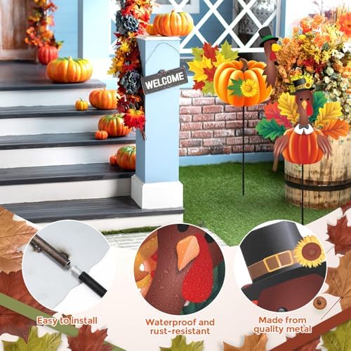Suzile 2 Pcs Thanksgiving Turkey Decorations Outdoor Metal Turkey Garden Stakes 37 Inch Happy Thanksgiving Autumn Fall Outdoor Decorations for Home Garden Lawn Porch Fall Decor - Image 3