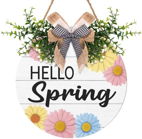 Spring Daisy Door Wrath for Home Decorations Colorful Floral Door Sign Hello Spring Welcome Hanging Door Hanger for Outdoor Porch Wall Decor by Cryfox