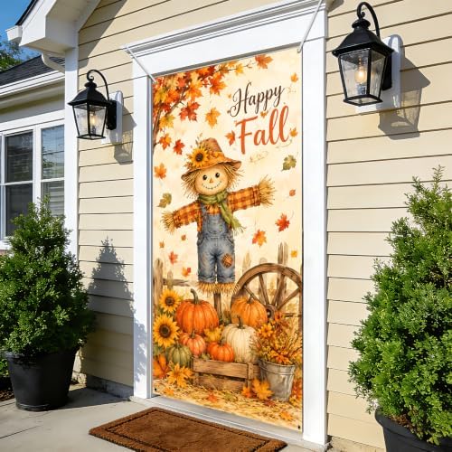 NYZE Happy Fall Door Cover Festive Autumn Harvest Design, Waterproof Outdoor Indoor Welcome Banner, Fall Pumpkin Sunflower Decoration for Home Entrance - Image 5