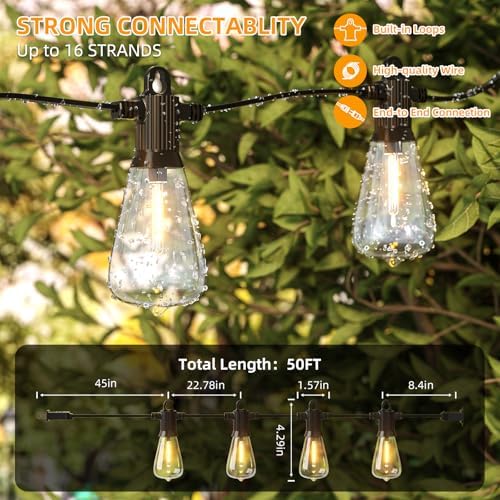 ST38 LED Outdoor String Lights, 50FT Waterproof IP65 Hanging Patio Lights - Image 3