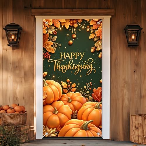 BlissYard Thanksgiving Door Cover Pumpkin Harvest 35 x 71 Inch - Image 3