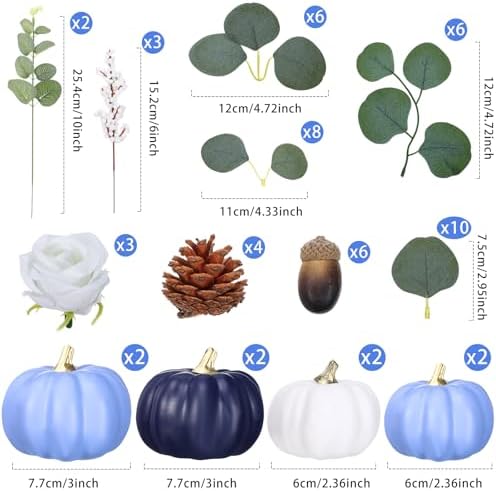 Suncalla Artificial Pumpkin Eucalyptus Leaves Fall Decor, 56 PCS Fall Harvest Decorations for Halloween Thanksgiving with Pumpkins Acorns Pinecones Berries Leaves for Farmhouse Table Tiered Tray - Image 2