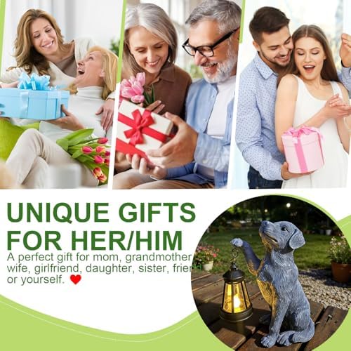 YODY Garden Statues Outdoor Garden Decor: Dog Statue with Solar Lantern for Yard Art Lawn Ornaments Porch Patio Balcony Home House - Birthday Gifts for Grandma Mom Women - Image 3