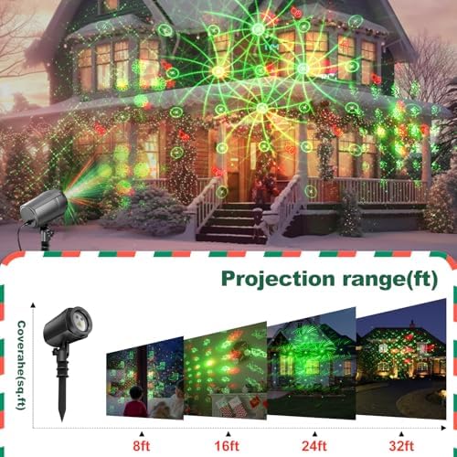 NUÜR Christmas Projector Lights Outdoor, Waterproof Christmas Light Projector with 24 Christmas Decorative Patterns, Remote Control with Timer, Holiday Projector Lights for Outdoor Garden Patio Wall - Image 4