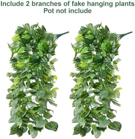 Faux Outdoor Plants Fake Hanging Plants for Outdoors Outside Decorations, 2 Pcs Green Faux Pothos Plant Vines Realistic UV Resistant Artificial Greenery for Planters Porch Garden Yard Front Door Patio - Image 5