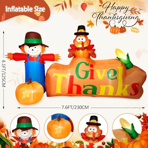 CAMULAND 8Ft Autumn Outdoor Built-in LED Inflatable Scarecrow & Turkey - Image 3