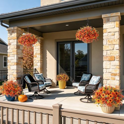 INQCMY Artificial Fall Flowers for Outdoor Porch Decoration,12pcs Fake Mums - Image 7