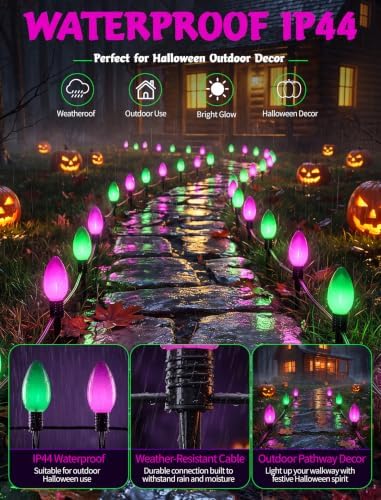 Halloween C9 Oversized Pathway Lights, 4 Pack LED Purple/Green Stakes - Image 3