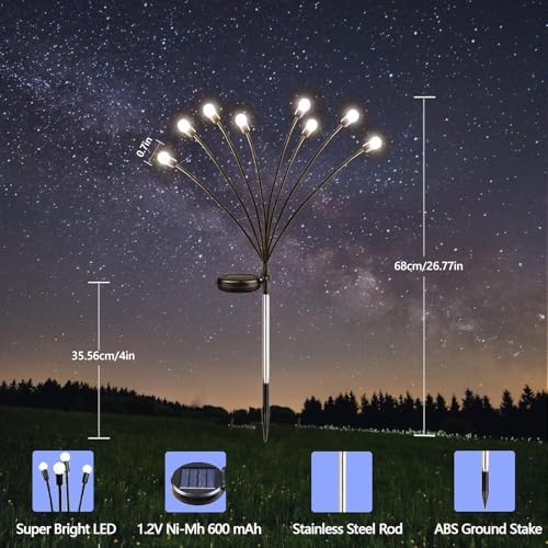 6 Pack Solar Firefly Lights Outdoor Swaying Garden Decor 48 LED Cool White - Image 2