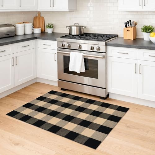KILOCOCO Buffalo Plaid Checkered Rug 27.5x43 in Brown Black Front Door Rug - Image 4