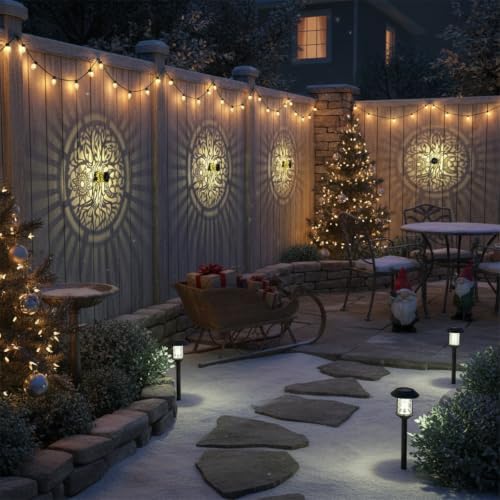 gardencave 4 Pack Solar Fence Lights Metal Solar Powered Outdoor Wall Deck Step Lights Tree Theme Waterproof Fence Light for Garden Post Patio Backyard Yard Decor (Tree, 4 Pack) - Image 7