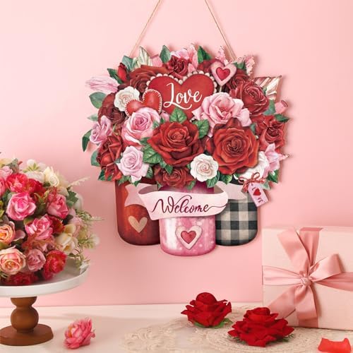 Boao Welcome Valentine's Day Wooden Hanging Sign Farmhouse Door Decor - Image 6
