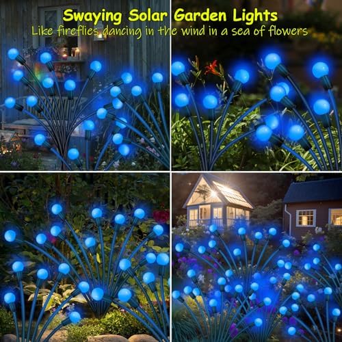Kohlrabi Solar Garden Lights Outdoor, 2 Pack 16 LED Solar Blue Firefly Lights Waterproof, Sway by Wind, Swaying Light for Yard Patio Backyard Garden Planter Flower Bed Pathway Outdoor Decoration - Image 5