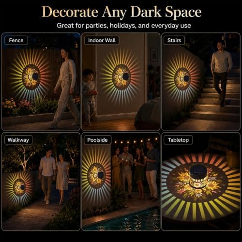 Solar Sunflower Projection Wall Light,Waterproof Fence Lamp-2Pcs - Image 5