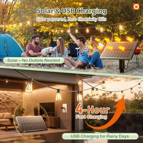 addlon 33(27+6) FT Solar String Lights Waterproof, Remote& USB Port 9+1 LED - Image 3