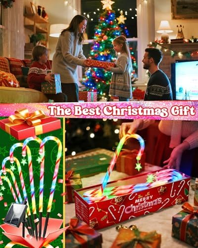 Anordsem Solar Christmas Decorations Outdoor: 21" Candy Cane Lights with Star 12 Pack - Waterproof LED 8 Colorful Lighting Models for Yard Pathway Xmas Decor - 2026 New Year Gifts for Homeowners - Image 4