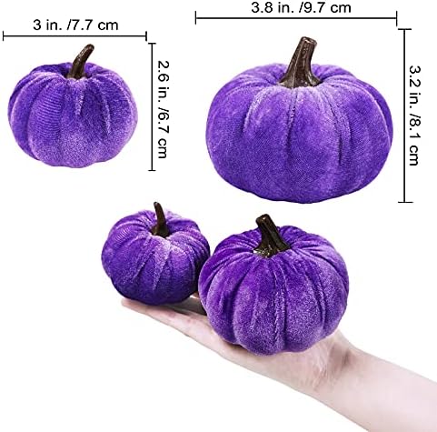 Set of 16 Assorted Faux Rustic Decorative Halloween Pumpkins Black Velvet Foam Pumpkins in Orange Purple Black for Farmhouse Fall Wedding Halloween Table Centerpiece Mantel Kitchen Decor - Image 3