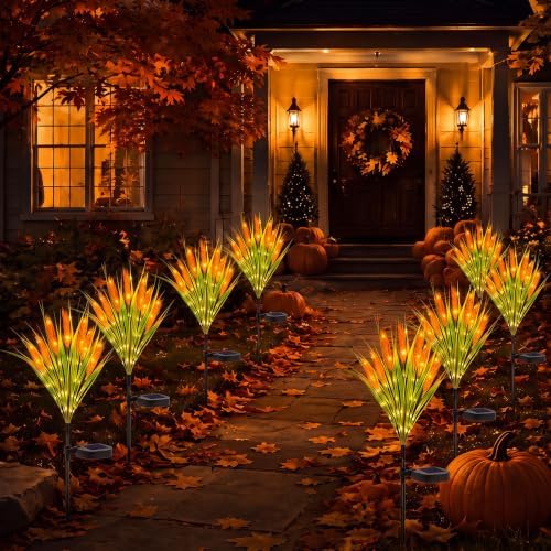 Rossesay 8 Pcs Fall Solar Lights Decorative Outdoor Garden Autumn Solar Flowers Lights with 56 Realistic Wheat Ears Thanksgiving Waterproof Decor for Yard Pathway Lawn Patio Garden Outdoor - Image 6