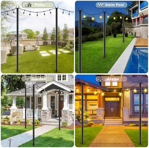 NUERPO 6 Pack String Light Poles,Metal Poles for Hanging Outdoor Light Strings,6 Pack 10 FT Light Poles Stand for Outside Garden,Patio,Wedding,Backyard,Deck,Party - Image 2