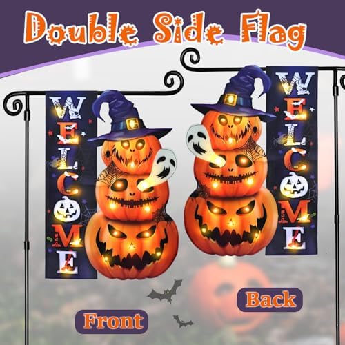 Halloween Lighted Garden Flag, Pumpkin Yard Decor, 12x18 In - Image 5