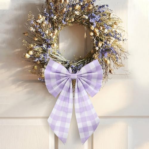 Suncalla 2 Pcs Purple Plaid Spring Easter Wreath Bows 18'' x 12'' - Image 3