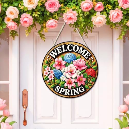 Welcome Spring Floral Wooden Hanging Front Door Sign Wall Decor - Image 3