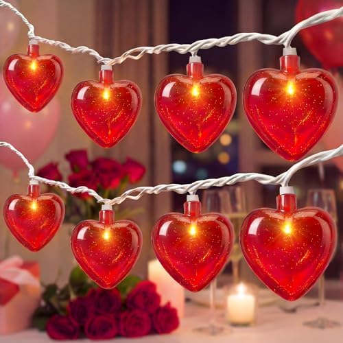 8.5Ft Red Heart Fairy String Lights, Valentine's Day Decor Lights with 10 Red 3D Heart Lights, Connectable Valentine's Day Love Heart Light for Indoor Outdoor Home Wedding Anniversary Party Decoration by Doratale