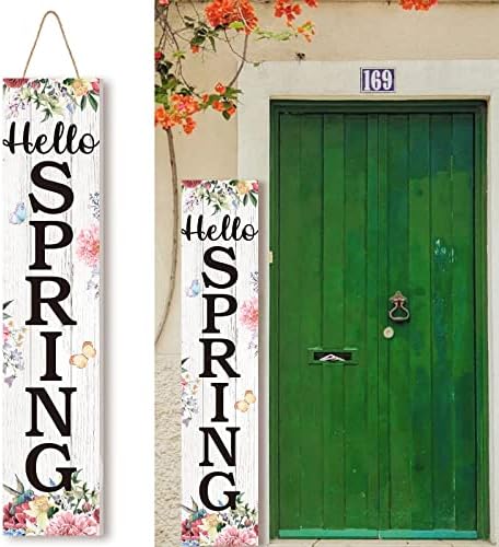 Jetec Large Fall Wooden Front Door Welcome Porch Sign,Hello Spring by Jetec
