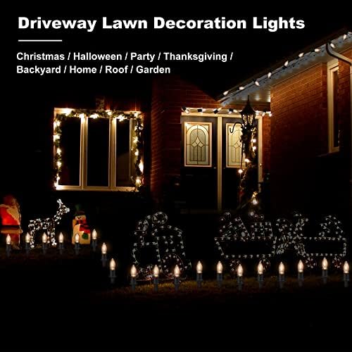 TIORIY Christmas Pathway LED Lights Outdoor, 20 Lights C9 Walkway Lights with Stakes, 24.2ft Clear Driveway Christmas Lights for Pathway, Warm White, Extendable for Outdoor Decorations - Image 6