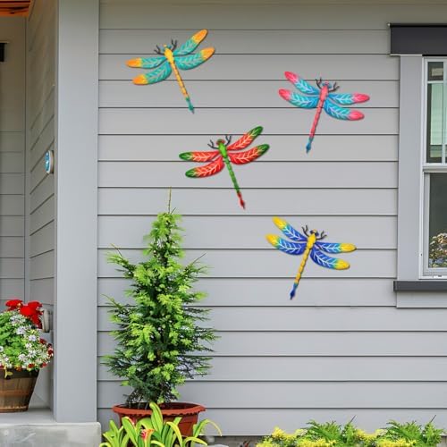 4 Pcs Large Metal Dragonfly Outdoor Wall Hanging Decor - Image 2