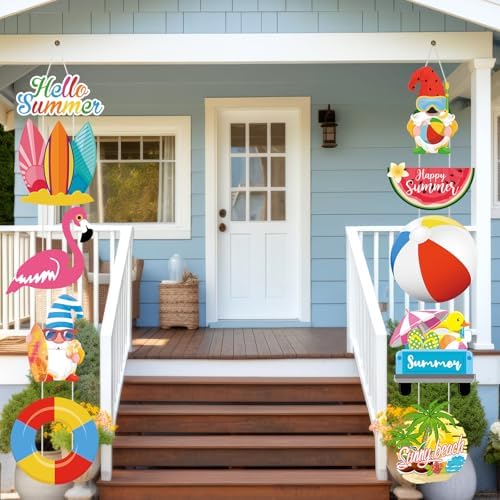 Yaomiao 4 Sets Patriotic 4th of July Door Banners Summer Decorations Hello Summer Porch Banner for Tropical Beach 250th Anniversary Independence Day Memorial Day Outdoor Indoor Wall Hanging Decor - Image 3