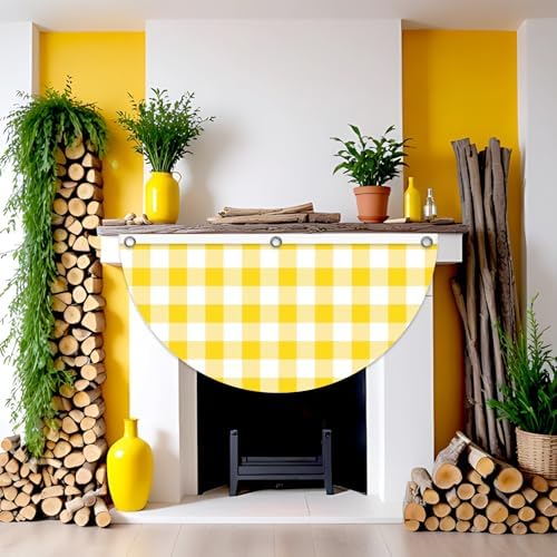 4 Pcs Yellow White Plaid Pleated Fan Flags, Yellow Gingham Bunting Fan Flag Decoration with Metal Grommet 1.5 x 3 Ft, Half Fan Flag Banner for Indoor Outdoor House Garden Patio Yard Decor - Image 2