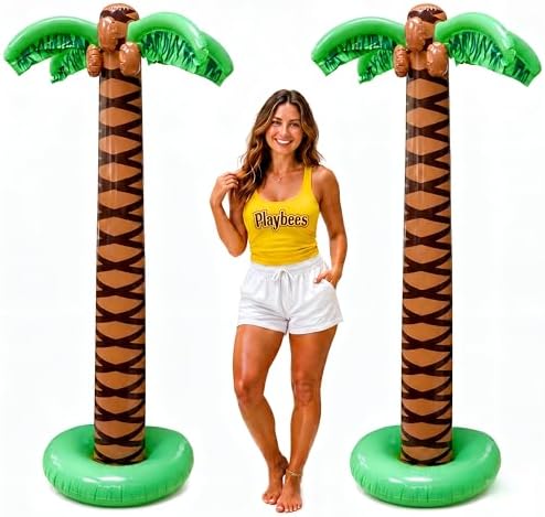 Giant Inflatable Palm Trees, 6 Foot, Luau Beach Pool Party Decor, 2 Pack by Playbees