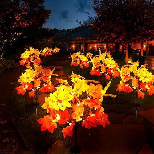 4Pack Fall Solar Lights Outdoor Decorative, Waterproof 80Led Orange Fall Lights with 160 Maple Leaves Path Lights, Solar Lights for Fall Autumn Patio Garden Halloween Thanksgiving Decorations by NeoclassyDirect