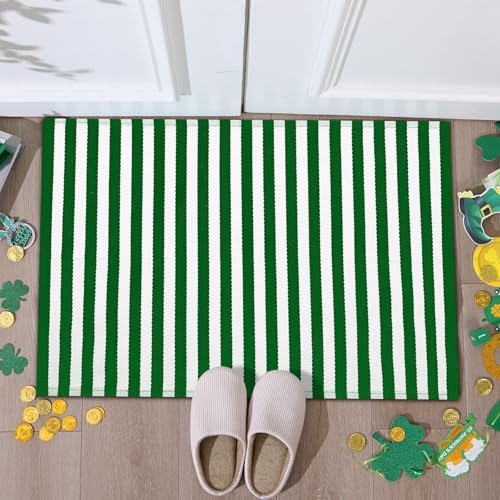 Moucuny 2' X 3' Green and White St.Patrick's Day Vertical Stripe Rug - Image 6