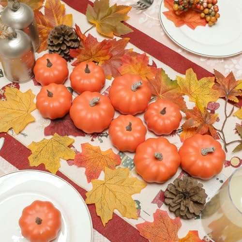 10Pcs Fake Pumpkins Fall Thanksgiving Decorations,Orange Plastic Pumpkins Home Decor, Artificial Mini Pumpkin for Decorating Autumn Harvest Outdoor Indoor Fall Decor Centerpiece Table Decorations - Image 5