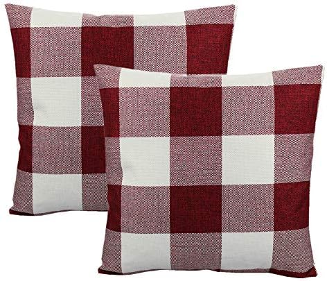 VAKADO Buffalo Plaid Throw Pillow Covers 26x26 Set of 2, Red & White by VAKADO