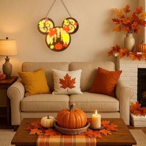 Fall Wreath Mouse Pumpkin Lantern Thanksgiving Door Hanging Sign with Light - Image 7