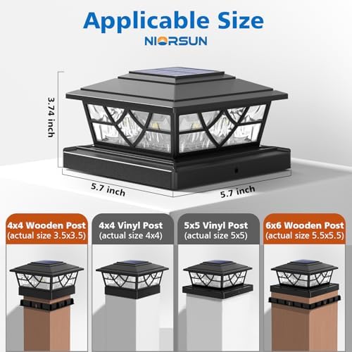 NIORSUN 4x4 Post Solar Lights, Solar Post Lights with 2 Modes, 4 Pack Black - Image 5