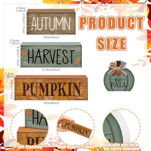 Lineshading 4 Pcs Fall Wood Block Signs Pumpkin Harvest Tiered Tray Decor - Image 3