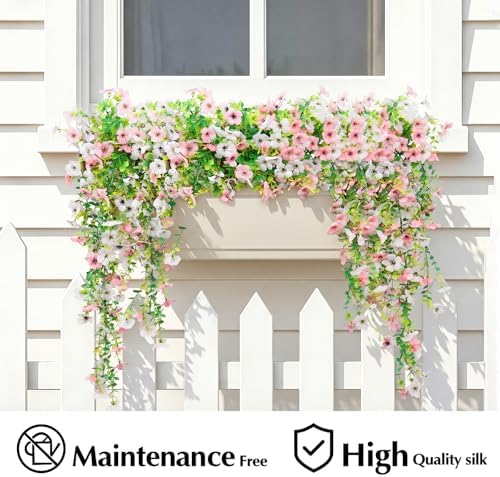 Artificial Flowers for Outdoors,8PCS Hanging Outdoor Faux Plants,UV Resistant Fake Flowers for Outdoor Planters,Realistic Fake Plants Spring Decor for Porch,Patio,Yard (PinkWhite) - Image 4