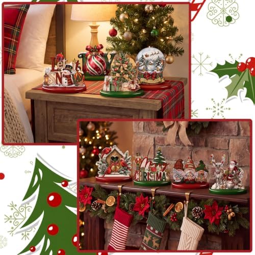 Leinuosen 12 Pcs Christmas Table Decoration Red Green Christmas Tiered Tray Decor Wooden Santa Claus Centerpieces Reindeer Snowman Wreath Farmhouse Xmas Decor for Home Kitchen Coffee Bar Shelf Indoor - Image 6