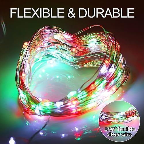 Solar Christmas Fairy String Lights, Red White Green 100Led Outdoor - Image 4
